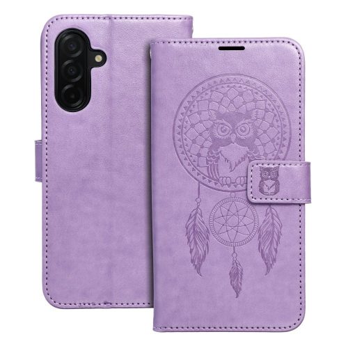 Samsung Galaxy A57 5G könyvtok, fliptok, telefon tok, mágneszáras, bankkártyatartós, álomfogó mintás, lila, Forcell Mezzo