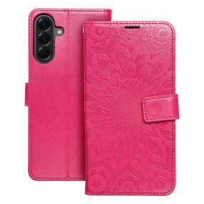   Samsung Galaxy A57 5G könyvtok, fliptok, telefon tok, oldalra nyíló tok, mágneszáras, bankkártyatartós, mandala mintás, magenta, Forcell Mezzo