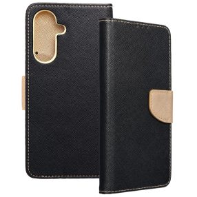   Samsung Galaxy A57 5G könyvtok, fliptok, telefon tok, bankkártyatartós, mágneszáras, fekete-arany, Fancy