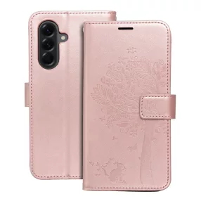   Samsung Galaxy A37 5G könyvtok, fliptok, telefon tok, oldalra nyíló tok, mágneszáras, bankkártyatartós, fa mintás, rose gold, Forcell Mezzo