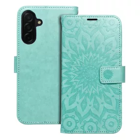   Samsung Galaxy A37 5G könyvtok, fliptok, telefon tok, oldalra nyíló tok, mágneszáras, bankkártyatartós, mandala mintás, zöld, Forcell Mezzo
