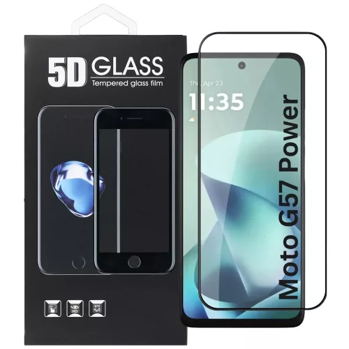 Motorola Moto G57 5G / G57 Power 5G / G67 Power 5G üvegfólia – teljes képernyős, edzett, fekete keretes 5D tempered glass