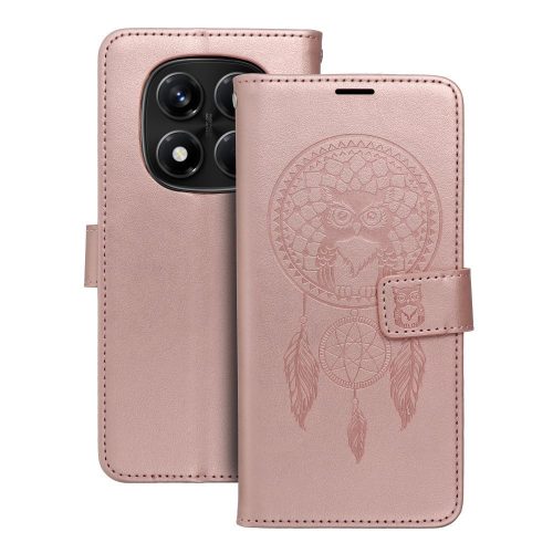 Xiaomi Redmi Note 15 4G / 5G könyvtok, fliptok, telefon tok, mágneszáras, bankkártyatartós, álomfogó mintás, rose gold, Forcell Mezzo