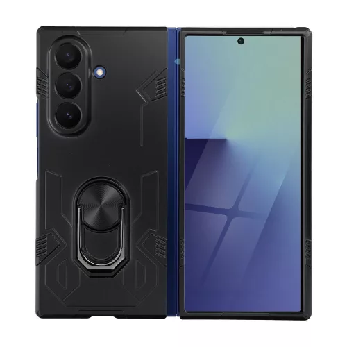 Samsung Galaxy Z Fold7 5G telefon tok, elő+hátlap tok, műanyag, kitámasztható, mágneses, ütésálló, fekete, Armor case, SM-F966B/DS