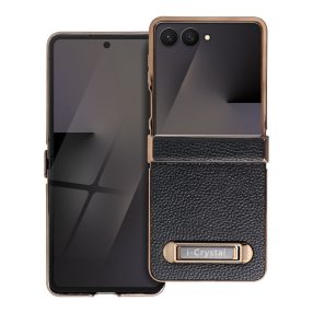  Samsung Galaxy Z Flip7 5G telefon tok, elő+hátlap tok, műanyag, kitámasztható, fekete, Case Crystal, SM-F766B/DS