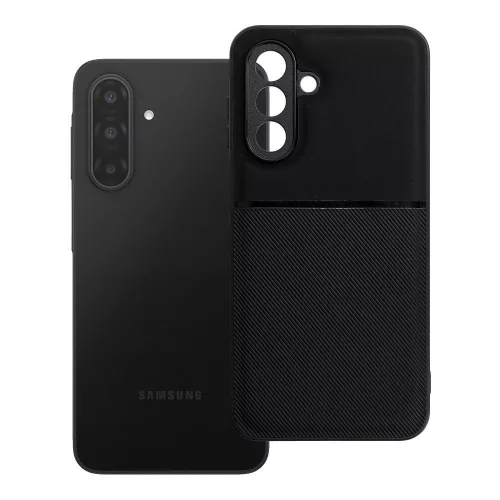 Samsung Galaxy A18 (4G/5G) / A17 (4G/5G) tok – kameravédős, elegáns texturált fekete hibrid hátlaptok, Noble Case