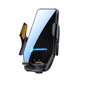   Forcell HS6 autós mobiltelefon tartó vezeték nélküli töltéssel, automata zárós, szellőzőre, szélvédőre helyezhető, 15W, fekete