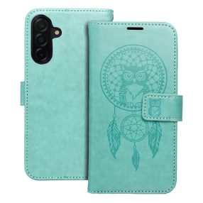   Samsung Galaxy A17 4G / A17 5G könyvtok, fliptok, telefon tok, mágneszáras, bankkártyatartós, álomfogó mintás, zöld, Forcell Mezzo