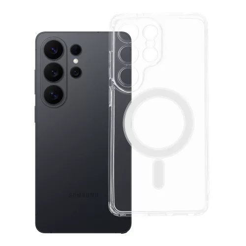 Samsung Galaxy S26 Ultra 5G MagSafe tok – kameravédős, átlátszó hibrid hátlaptok megerősített sarkokkal, Clear Mag Cover (STR)