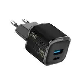   25W PD gyorstöltő hálózati adapter USB-C + USB-A portos GaN telefon töltő, fekete – Bluestar VT-331