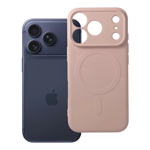 iPhone 18 Pro / 17 Pro MagSafe szilikon tok – kameravédős, matt púderrózsaszín hátlaptok velúr belsővel, Silicone Mag Cover