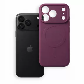   iPhone 18 Pro / 17 Pro MagSafe szilikon tok – kameravédős, matt sötét cseresznyeszínű hátlaptok velúr belsővel, Silicone Mag Cover