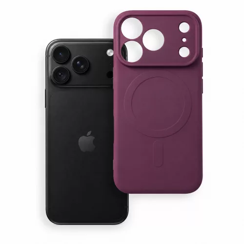 iPhone 18 Pro / 17 Pro MagSafe szilikon tok – kameravédős, matt sötét cseresznyeszínű hátlaptok velúr belsővel, Silicone Mag Cover