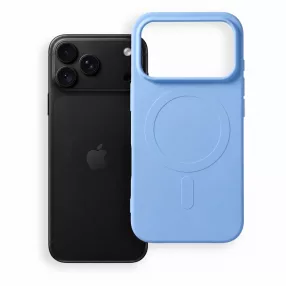   iPhone 18 Pro / 17 Pro MagSafe szilikon tok – matt égszínkék hátlaptok velúr belsővel, Silicone Mag Cover