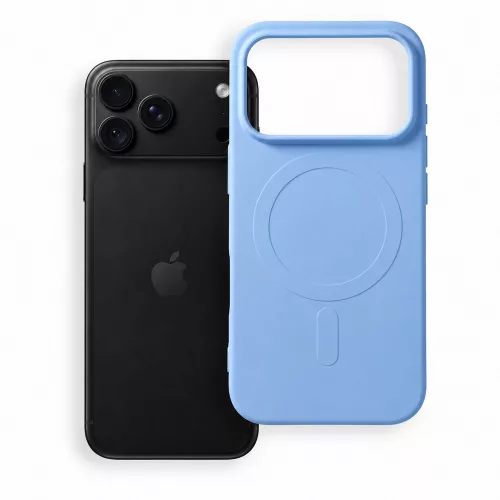 iPhone 18 Pro / 17 Pro MagSafe szilikon tok – matt égszínkék hátlaptok velúr belsővel, Silicone Mag Cover