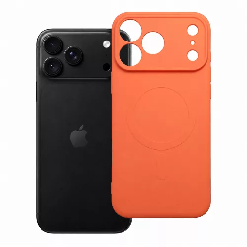 iPhone 18 Pro / 17 Pro MagSafe szilikon tok – kameravédős, matt narancssárga hátlaptok velúr belsővel, Silicone Mag Cover