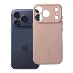   iPhone 18 Pro Max / 17 Pro Max MagSafe szilikon tok – kameravédős, matt púderrózsaszín hátlaptok velúr belsővel, Silicone Mag Cover