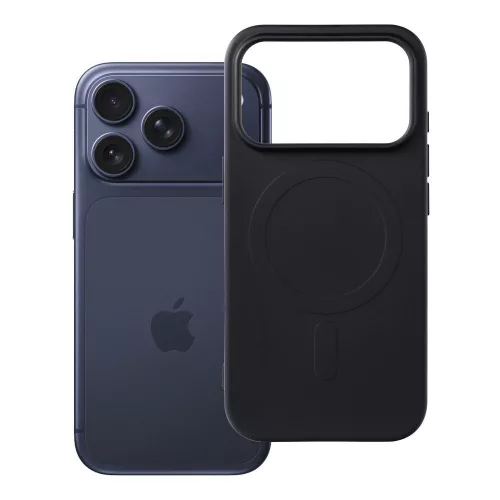 iPhone 18 Pro Max / 17 Pro Max MagSafe szilikon tok – matt fekete hátlaptok velúr belsővel, Silicone Mag Cover