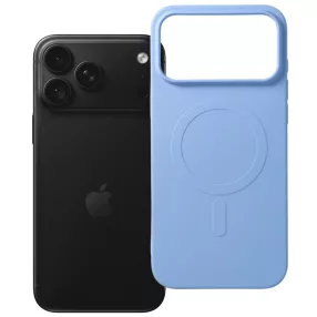   iPhone 18 Pro Max / 17 Pro Max MagSafe szilikon tok – matt világoskék hátlaptok velúr belsővel, Silicone Mag Cover