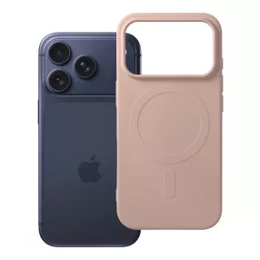   iPhone 18 Pro Max / 17 Pro Max MagSafe szilikon tok – matt púderrózsaszín hátlaptok velúr belsővel, Silicone Mag Cover