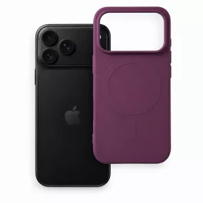   iPhone 18 Pro Max / 17 Pro Max MagSafe szilikon tok – matt sötét cseresznyeszínű hátlaptok velúr belsővel, Silicone Mag Cover