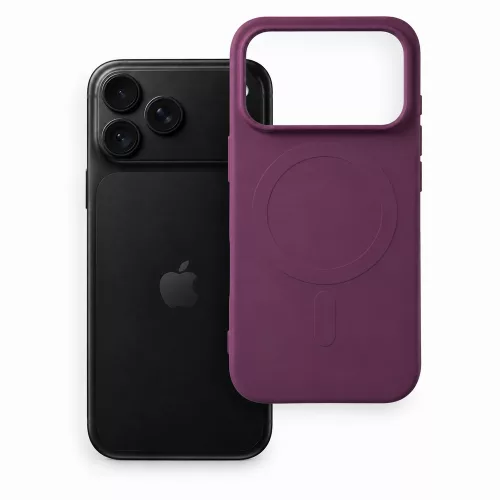 iPhone 18 Pro Max / 17 Pro Max MagSafe szilikon tok – matt sötét cseresznyeszínű hátlaptok velúr belsővel, Silicone Mag Cover