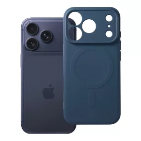   iPhone 18 Pro Max / 17 Pro Max MagSafe szilikon tok – kameravédős, matt sötétkék hátlaptok velúr belsővel, Silicone Mag Cover