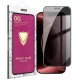 iPhone 18 Pro Privacy üvegfólia – betekintésvédő 9H edzett kijelzővédő, teljes képernyős, fekete keretes 6D tempered glass, OG Premium