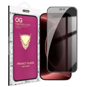   iPhone 18 Pro Max Privacy üvegfólia – betekintésvédő 9H edzett kijelzővédő, fekete keretes tempered glass, OG Premium