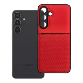   Samsung Galaxy S26 FE 5G / S25 FE 5G tok – kameravédős, elegáns texturált piros hibrid hátlaptok, Noble Case