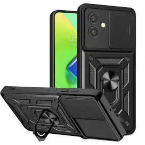   Samsung Galaxy A06 hátlap tok, telefon tok, kitámasztható, mágneses, ütésálló, fekete, Defender Slide