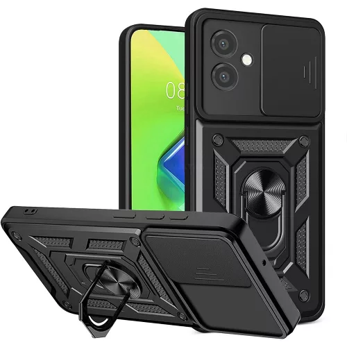 Samsung Galaxy A06 hátlap tok, telefon tok, kitámasztható, mágneses, ütésálló, fekete, Defender Slide