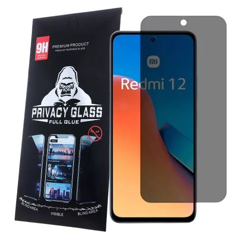 Xiaomi Redmi 12 4G / 5G / Redmi 13 4G / 5G / Poco M6 4G üvegfólia, tempered glass, előlapi, edzett, hajlított, fekete kerettel, betekintés védelemmel, Privacy