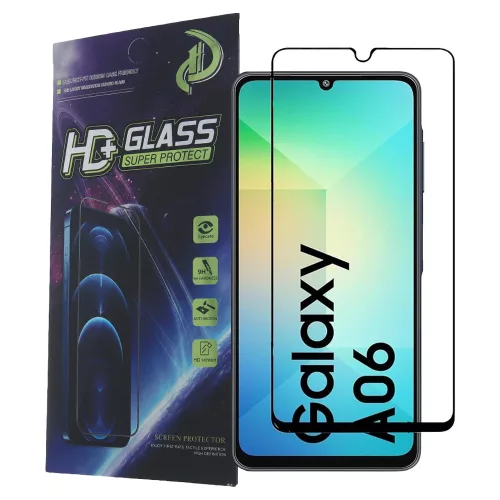 Samsung Galaxy A06 üvegfólia, tempered glass, előlapi, 9D, edzett, hajlított, fekete kerettel