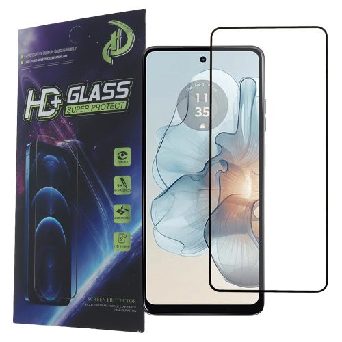 Motorola Moto G04 / G04s / G24 / G24 Power / E14 üvegfólia, tempered glass, előlapi, 9D, edzett, hajlított, fekete kerettel