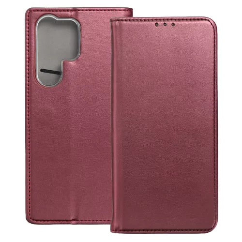 Samsung Galaxy S25 Ultra 5G könyvtok, fliptok, telefon tok, mágneszáras, bankkártyatartós, bordó, Smart Magnetic