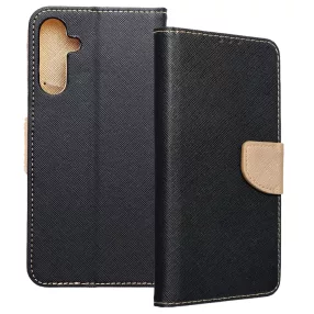   Samsung Galaxy A16 4G / A16 5G könyvtok, fliptok, telefon tok, mágneszáras, bankkártyatartós, fekete-arany, Fancy