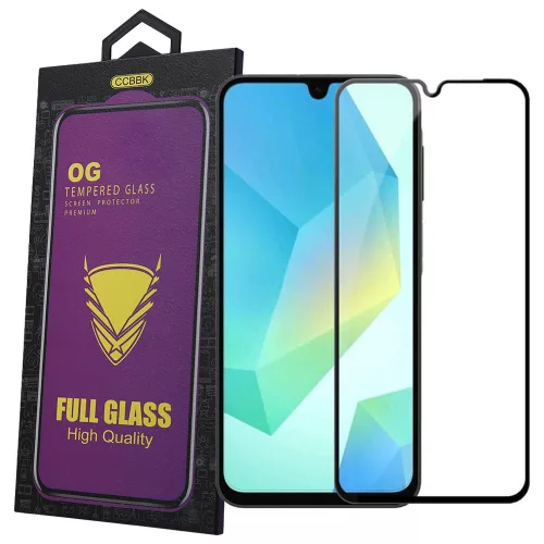 Samsung Galaxy A18 (4G/5G) / A17 (4G/5G) / A16 (4G/5G) üvegfólia – teljes képernyős 9H edzett, fekete keretes kijelzővédő, OG Premium