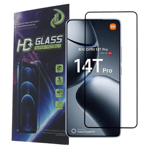 Xiaomi 14T 5G / 14T Pro 5G üvegfólia, tempered glass, előlapi, 9D, edzett, hajlított, fekete kerettel
