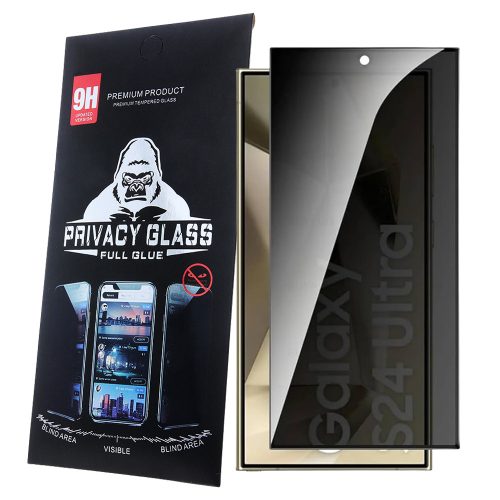 Samsung Galaxy S25 Ultra 5G üvegfólia, tempered glass, előlapi, edzett, hajlított, fekete kerettel, betekintés védelemmel, Privacy