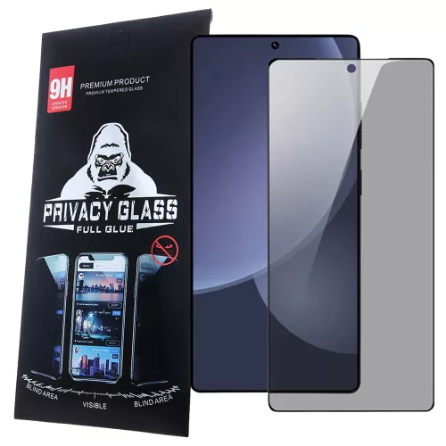 Samsung Galaxy S25 Ultra 5G üvegfólia, tempered glass, előlapi, edzett, hajlított, fekete kerettel, betekintés védelemmel, Privacy