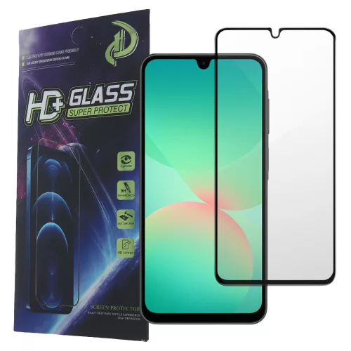 Samsung Galaxy A26 5G üvegfólia, tempered glass, előlapi, 9D, edzett, hajlított, fekete kerettel