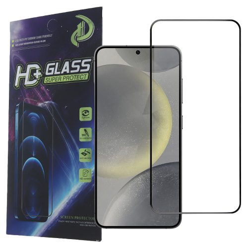 Samsung Galaxy S25 5G üvegfólia, tempered glass, előlapi, 9D, edzett, hajlított, fekete kerettel (újjlenyomat olvasó működik)