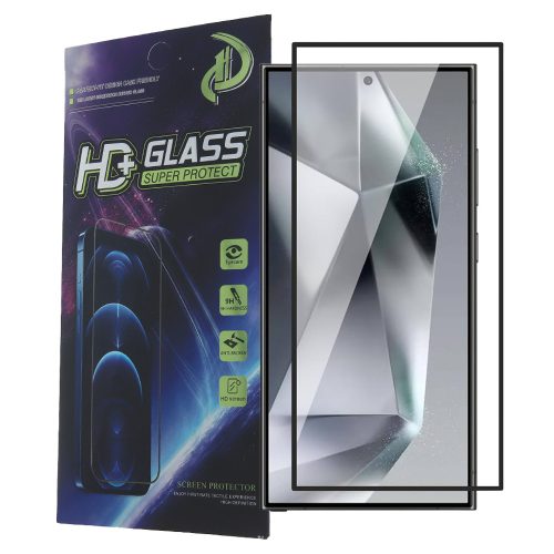 Samsung Galaxy S25 Ultra 5G üvegfólia, tempered glass, előlapi, 9D, edzett, hajlított, fekete kerettel (újjlenyomat olvasó működik)