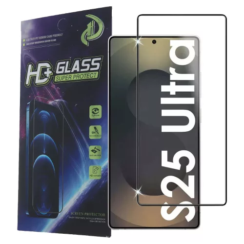 Samsung Galaxy S25 Ultra 5G üvegfólia, tempered glass, előlapi, 9D, edzett, hajlított, fekete kerettel