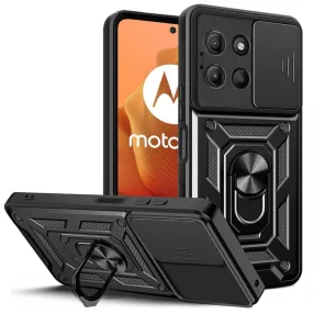   Motorola Moto G15 hátlap tok, telefon tok, kitámasztható, mágneses, ütésálló, fekete, Defender Slide