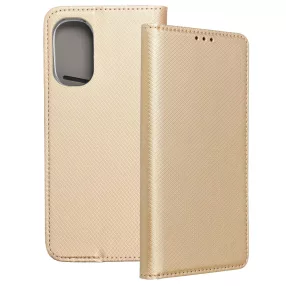   Motorola Moto E32 / E32s könyvtok, fliptok, telefon tok, szilikon keretes, bankkártyatartós, mágneszáras, arany