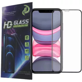   iPhone 11 / XR üvegfólia, tempered glass, előlapi, 9D, edzett, hajlított, fekete kerettel