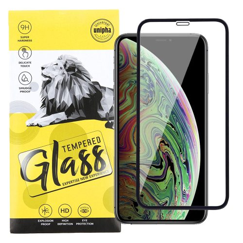 iPhone 11 Pro Max / XS Max üvegfólia, tempered glass, előlapi, 9D, edzett, hajlított, fekete kerettel