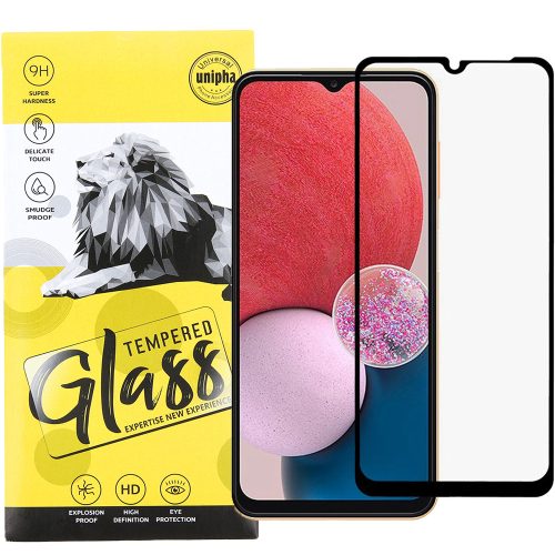 Samsung Galaxy A12 / A12 Nacho / A32 5G / Motorola Moto E22i üvegfólia, tempered glass, előlapi, 9D, edzett, hajlított, fekete kerettel